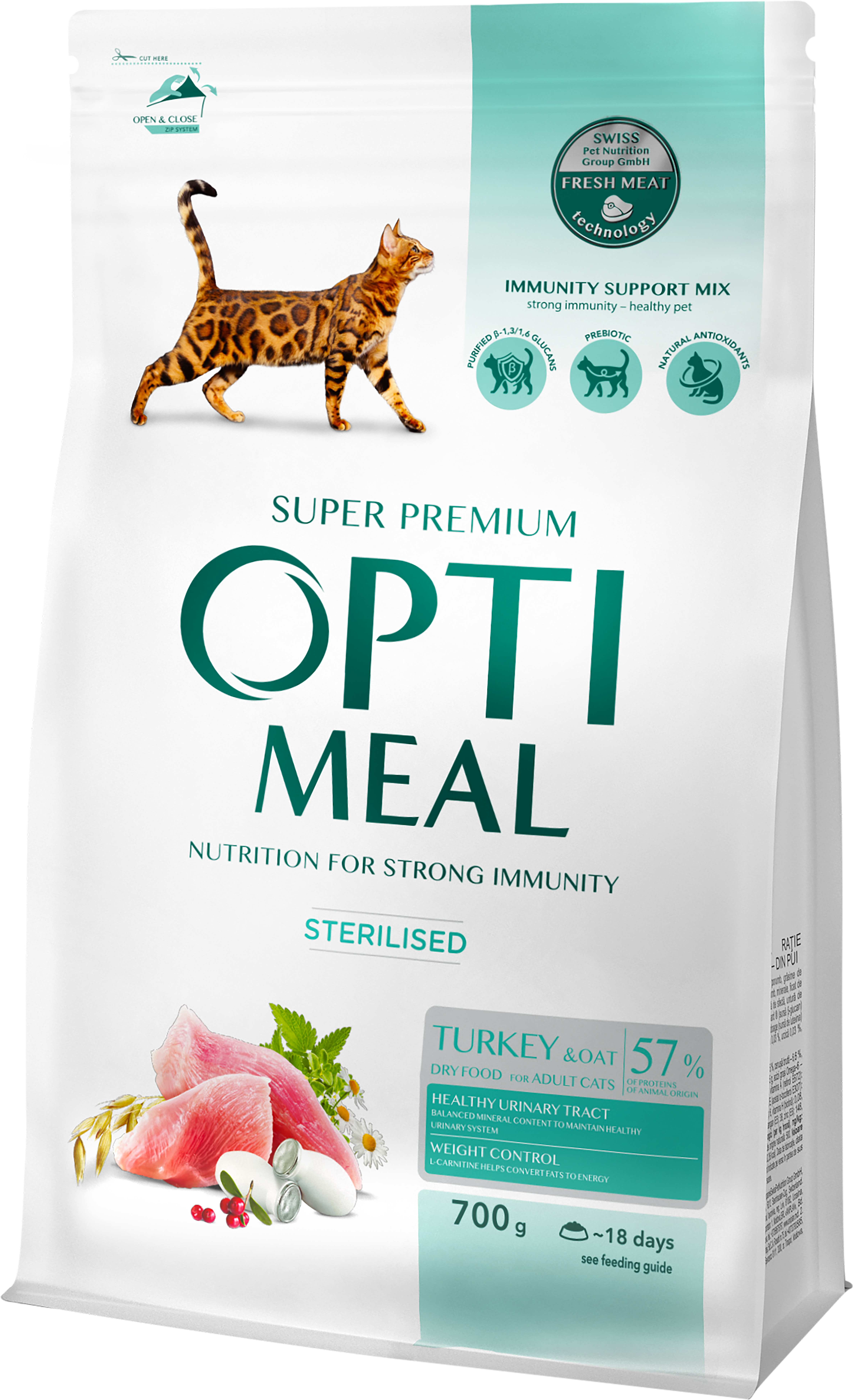 OPTIMEAL sterilizuotoms katėms su kalakutiena ir avižomis, sausas